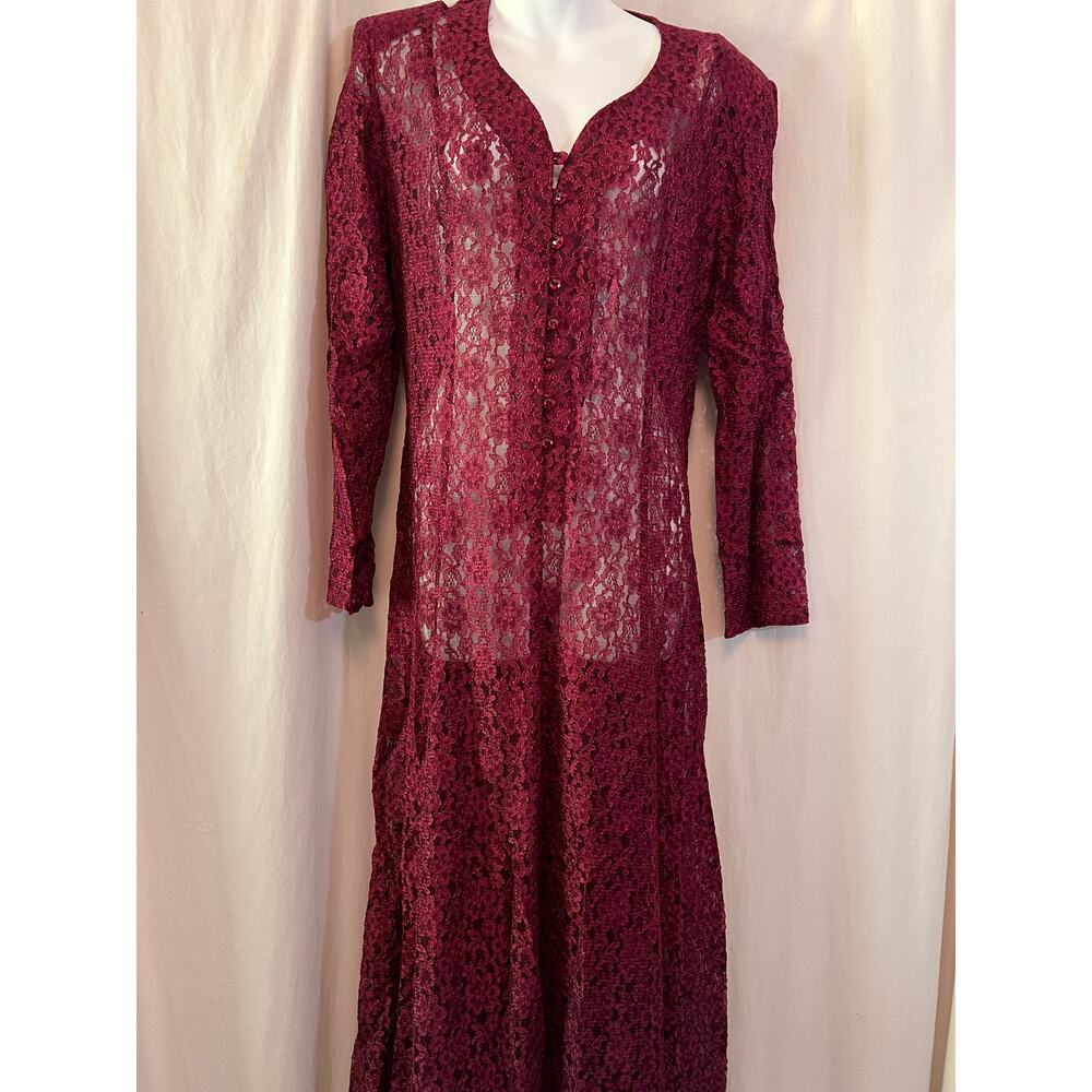 Vintage burgundy lace cinch back maxi dress All That Jazz dark romantic gothic - Picture 7 of 10
